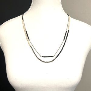 Lot of 2 Black & White Silver Tone Beads Tassel Back Design 24" Long Necklace